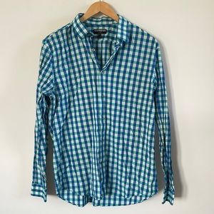 EXPRESS MENS Modern Fit Teal Box Plaid Long Sleeve Button Down 16 16.5”